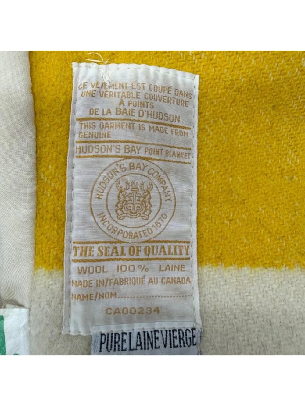 Vintage Hudsons Bay 4 Point Wool Blanket Coat Double Breasted Stripes Canada 70s